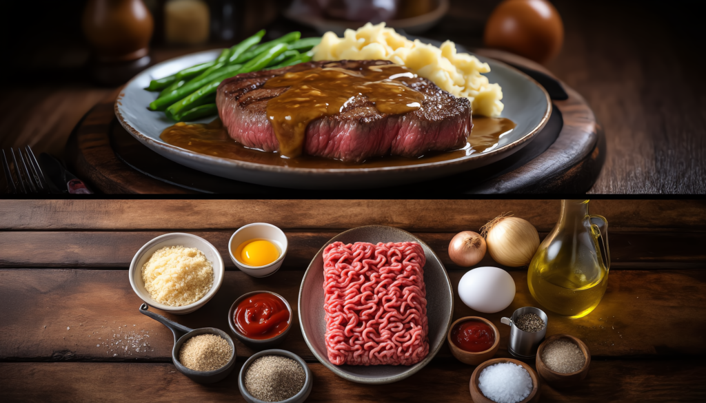 Classic Salisbury Steak with Onion Gravy: The Ultimate Comfort Food Recipe You’ll Crave 3 16x9 i want a picture splited in two Classic Salisbury Steak with Onion Gravy: The Ultimate Comfort Food Recipe You’ll Crave
