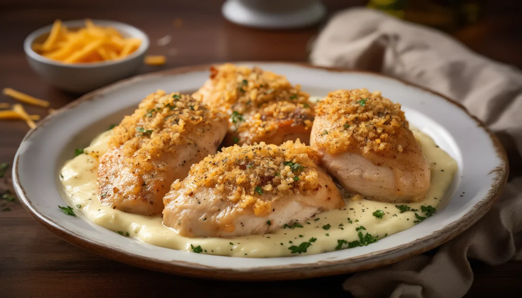 Melt in Your Mouth Chicken: A Comforting Delight 2 Baked melt-in-your-mouth chicken breast with creamy golden topping