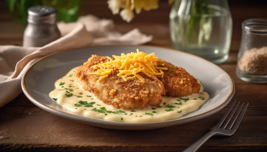 Melt in Your Mouth Chicken: A Comforting Delight 3 Juicy chicken breasts baked with Parmesan and mayo topping in a casserole dish