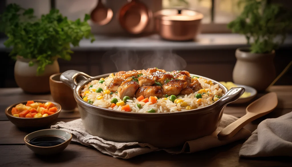 Teriyaki Chicken and Rice Casserole – Easy, Flavorful & Family-Friendly Baked teriyaki chicken and rice casserole with broccoli in a white dish