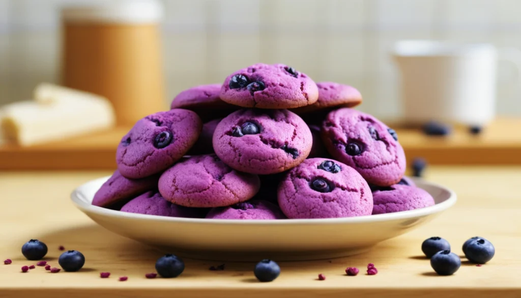 Delicious Blueberry Cookies: You Must Try 2 Close-up of soft blueberry cookies with blueberries baked into the dough