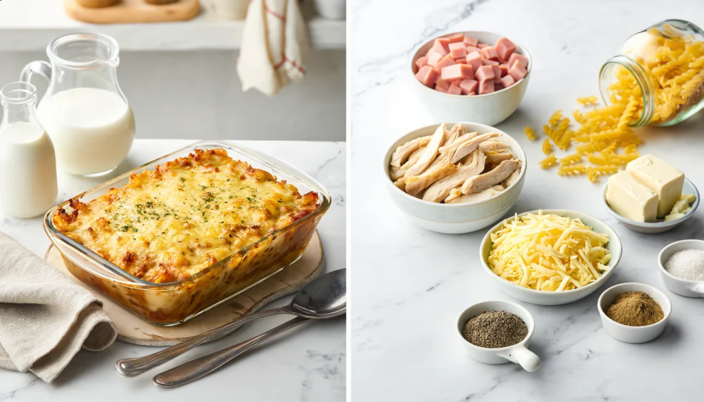 Dump and Bake Chicken Cordon Bleu Casserole: A 1-Pan Wonder 2 Chicken cordon bleu casserole in a baking dish with golden breadcrumb crust