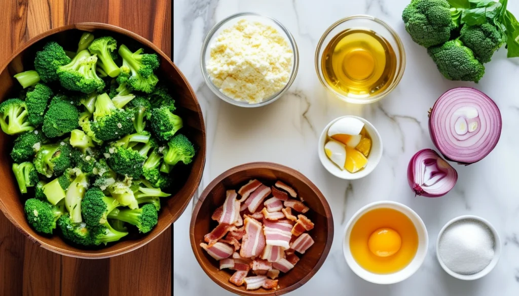 Easy Broccoli Salad with Bacon – Nutritious & Delicious Broccoli salad with bacon bits, shredded cheese, and creamy homemade dressing