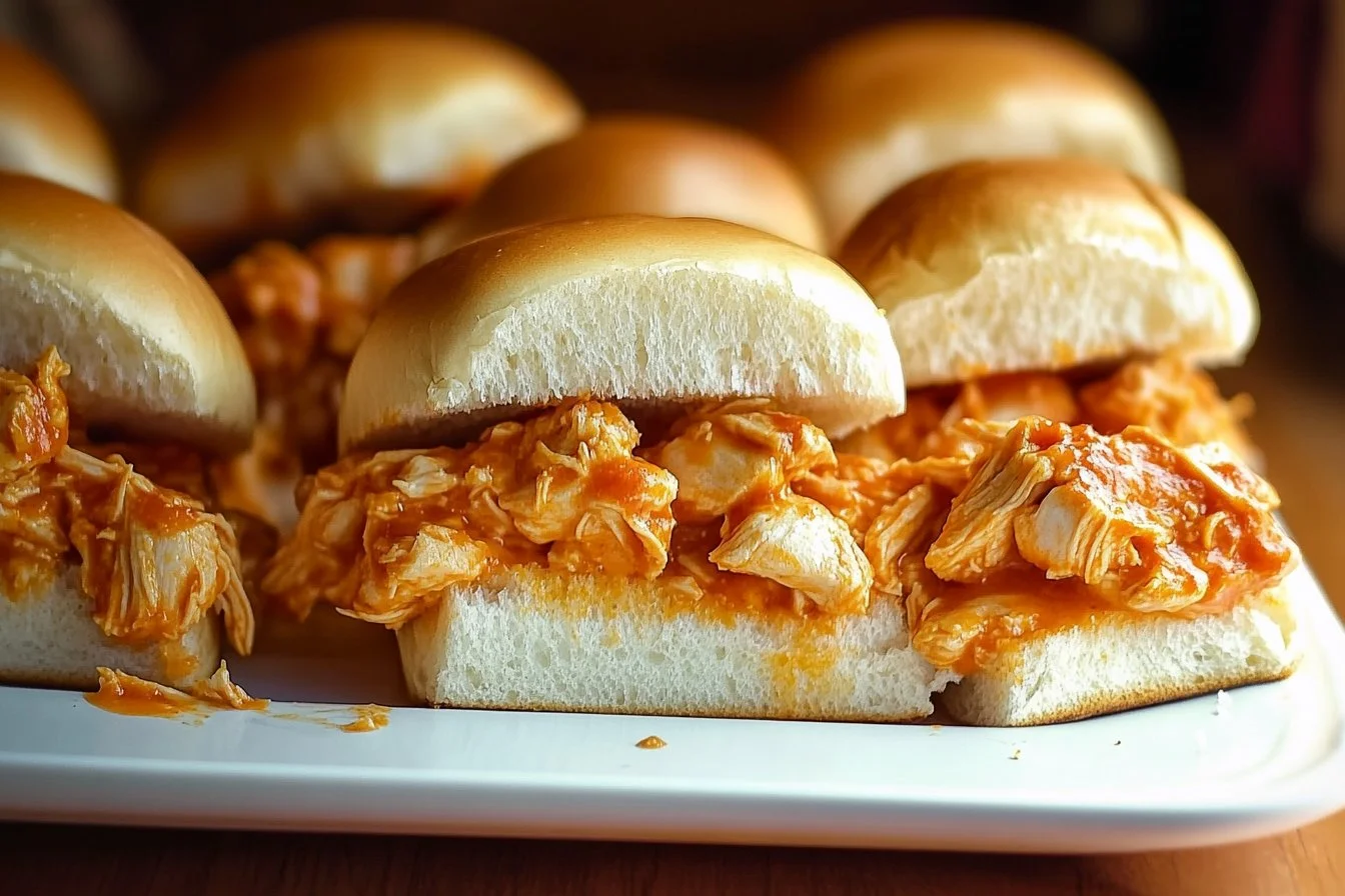 Delicious Buffalo Chicken Sliders served on a platter with dipping sauce