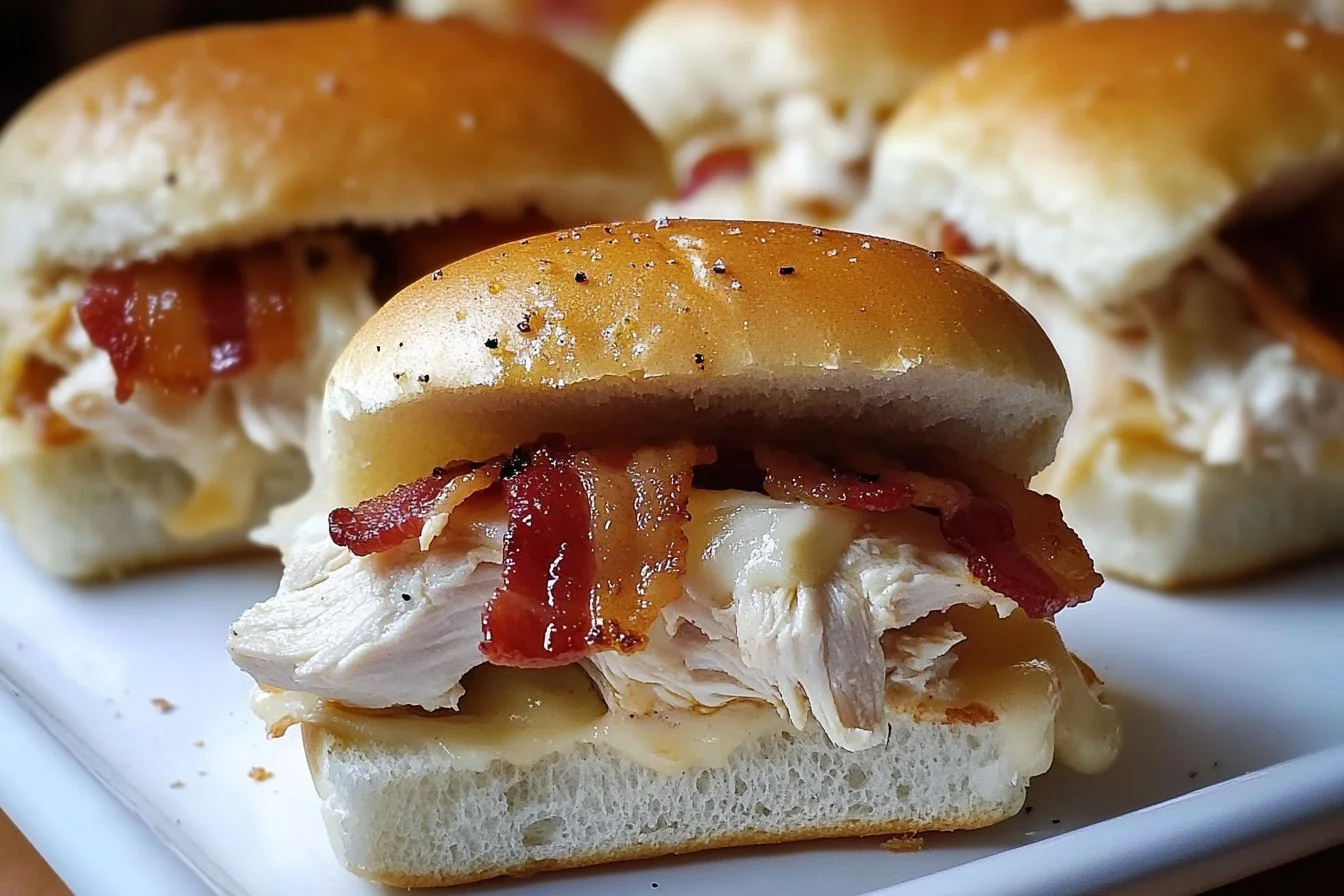 Savory Chicken Bacon Ranch Sliders served on a platter.