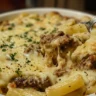 Delicious Crockpot Philly Cheesesteak Pasta Casserole served in a bowl