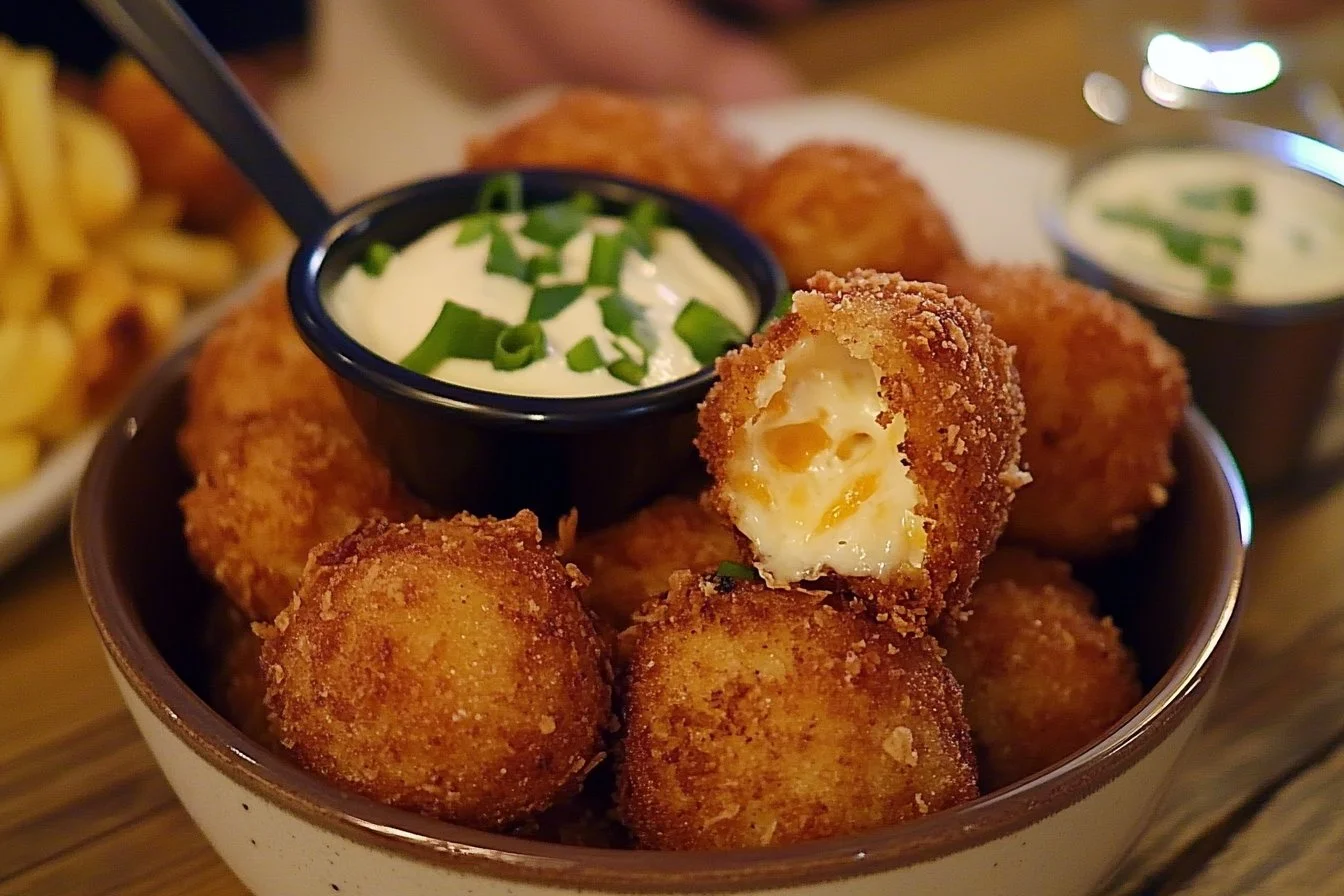Delicious easy fried cheese bites served with dipping sauce