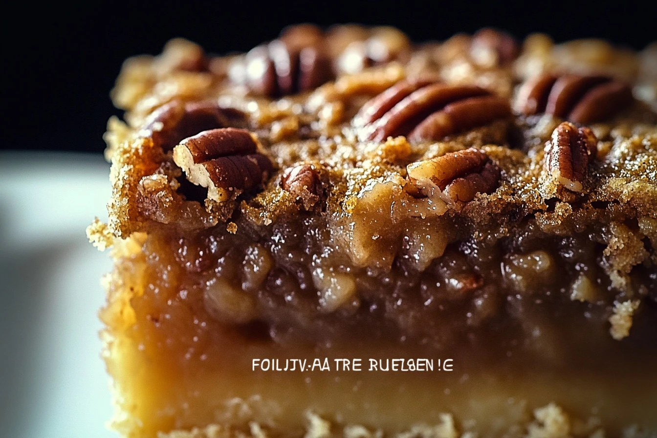 Easy Pecan Pie Dump Cake on a serving plate with a scoop of vanilla ice cream