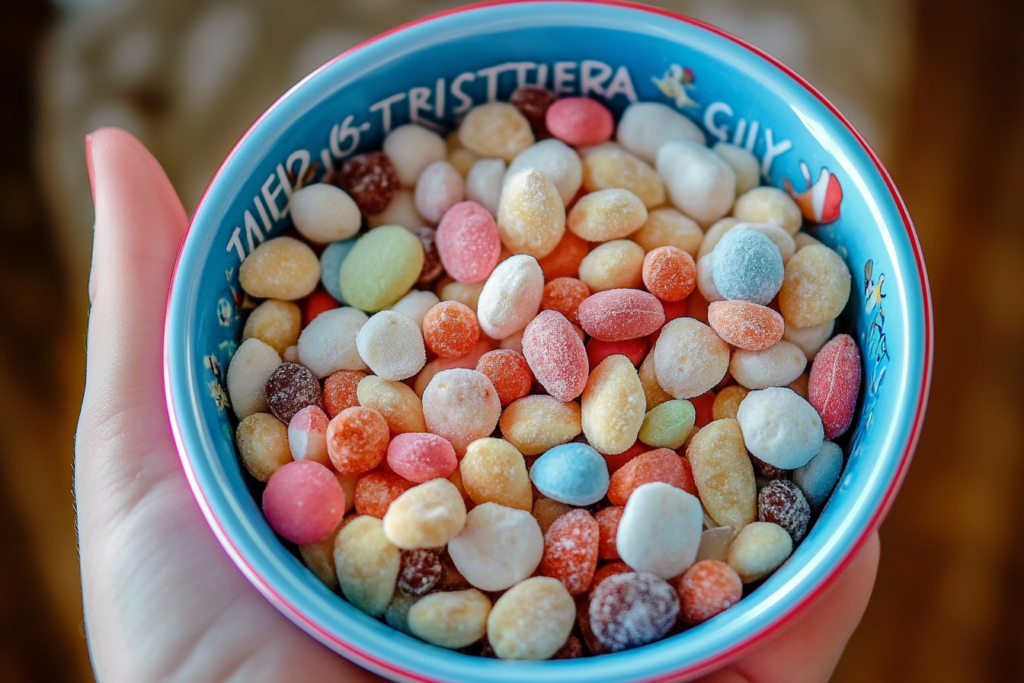 Baby Trail Mix – A Healthy Snack Little Ones Will Love-c06c-46df-a151-72c236fe02e6 Baby trail mix with cereal, fruit, and puff snacks in a colorful bowl