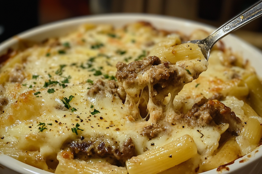 Easy Crockpot Philly Cheesesteak Pasta – A Comforting Casserole Slow-cooked Philly cheesesteak pasta with ground beef, peppers, and gooey cheese