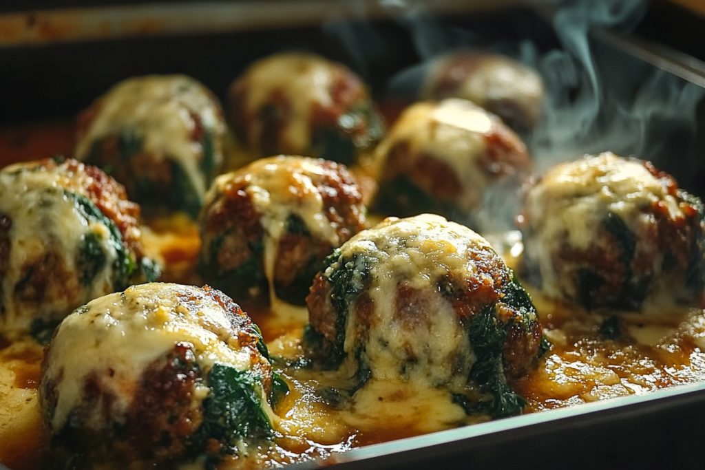 Spinach Garlic Meatballs – Flavorful, Juicy & Healthy Juicy spinach garlic meatballs served in a white dish with herbs