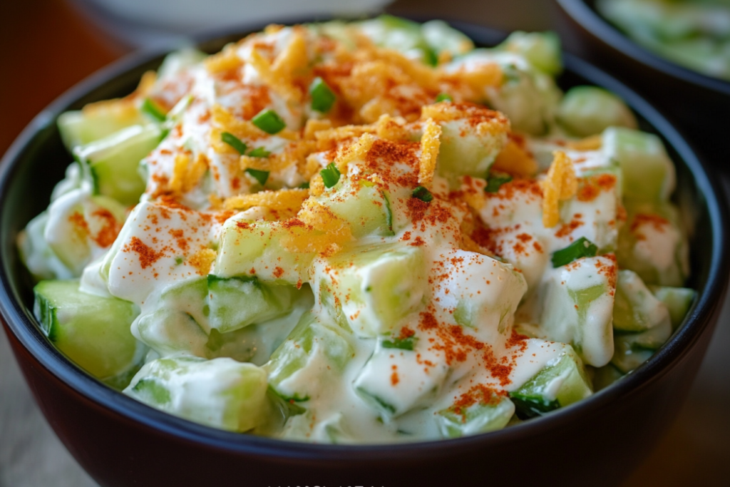 Cucumber Ranch Crack Salad – Cool, Creamy & Addictively Delicious-dad3-4c08-831e-fbdb4af5ea44 Bowl of creamy cucumber ranch crack salad with bacon and cheese