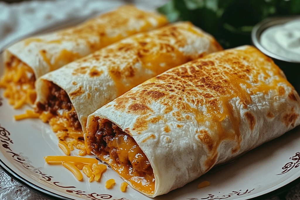 Easy Cheesy Beef Burritos – Flavor-Packed and Family-Approved-f3f7-4857-abc1-b09911621774 Cheesy ground beef burritos topped with salsa and garnished with cilantro