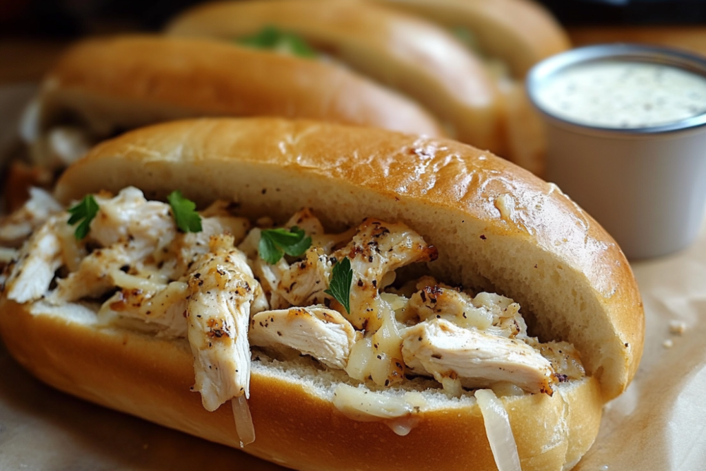 White BBQ Chicken Subs – Creamy, Tangy & Totally Satisfying Southern-style chicken sub with white barbecue sauce and fresh greens