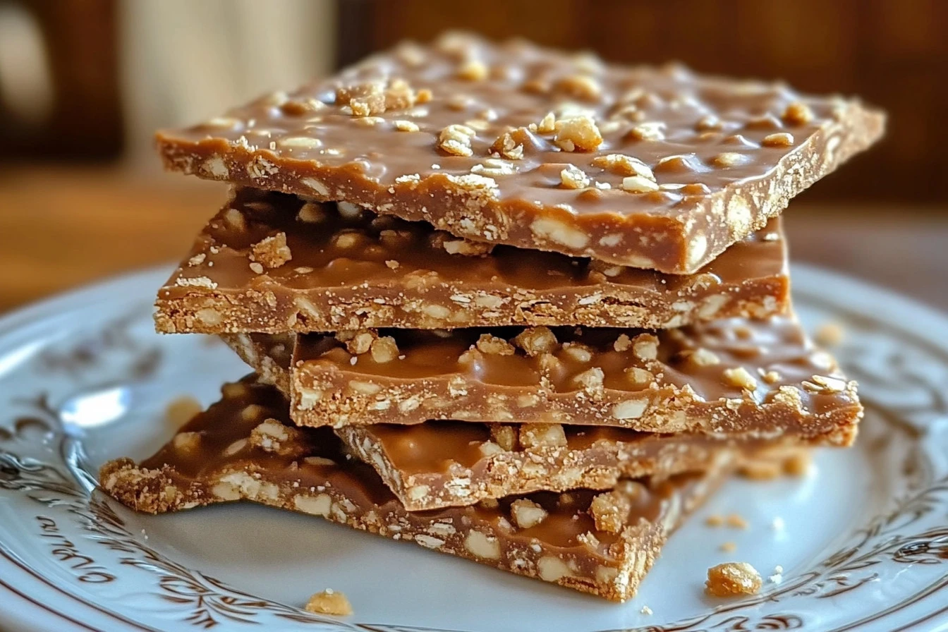 Homemade Graham Cracker Toffee drizzled with chocolate and sprinkled with nuts