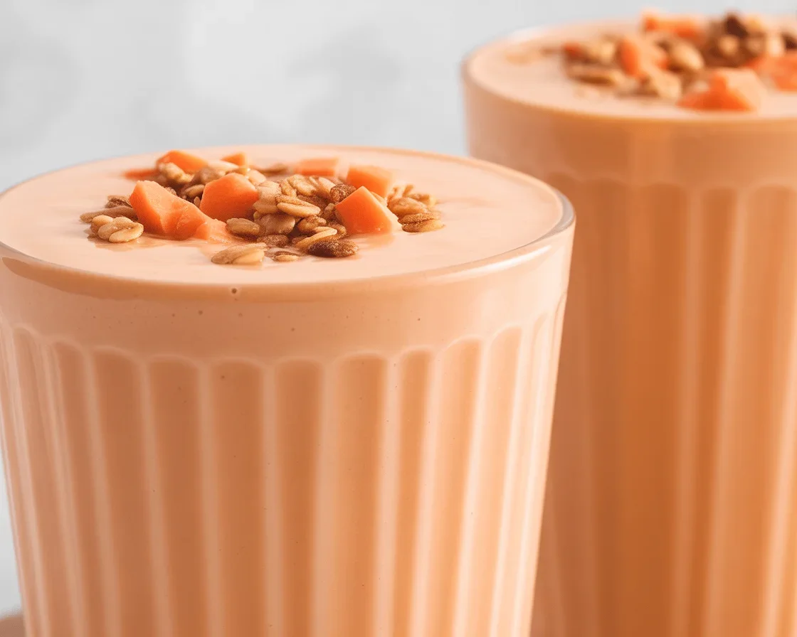 Healthy carrot cake breakfast smoothie made with carrots, banana, and walnuts.