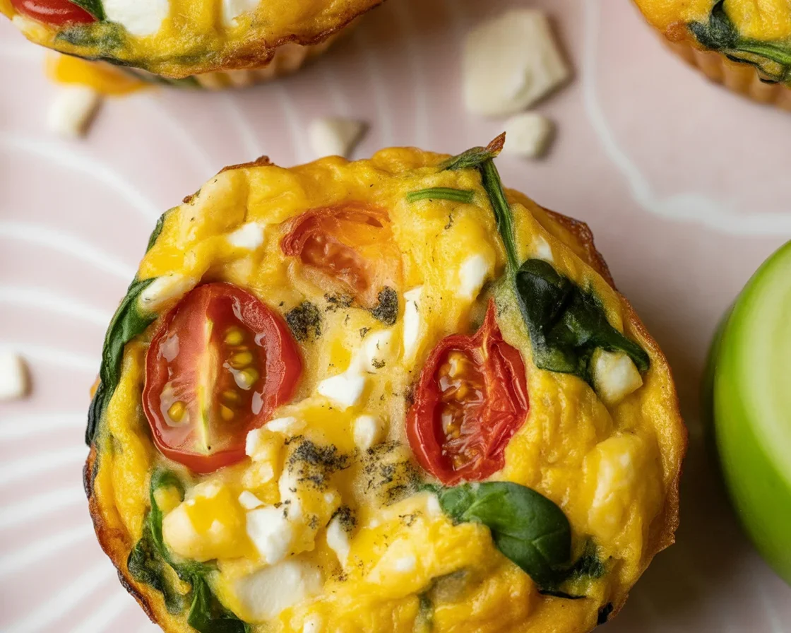 Healthy egg muffin cups recipe with spinach, tomatoes, and bell peppers