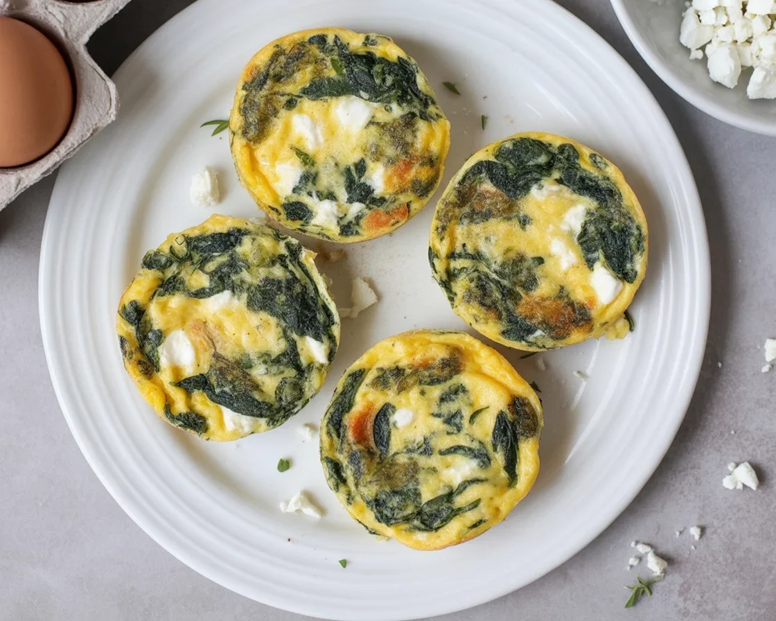 Savory spinach feta breakfast muffins packed with eggs and fresh spinach.