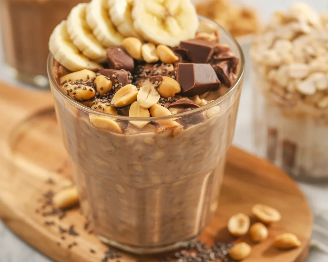Delicious Chocolate Banana Overnight Oats with rolled oats and banana