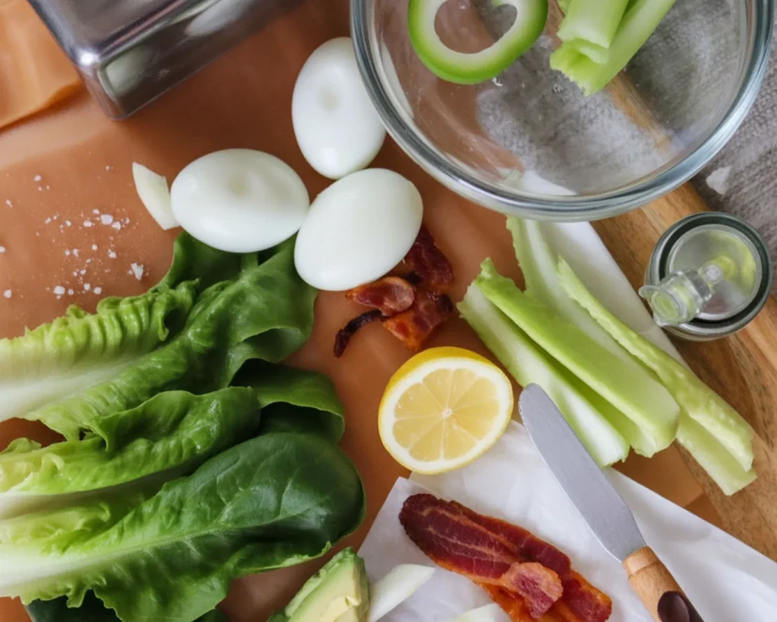 Egg salad avocado lettuce wraps with bacon, low-carb and paleo-friendly dish.