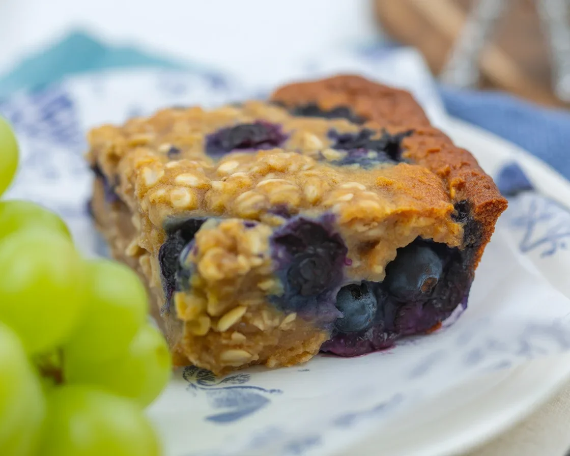Delicious blueberry and walnut breakfast bars made with oats and natural ingredients.