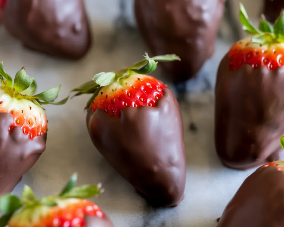 Delicious chocolate covered strawberries on a plate, ready to enjoy.