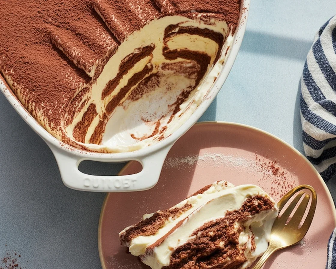 Classic tiramisu with mascarpone cheese and coffee-soaked ladyfingers dessert