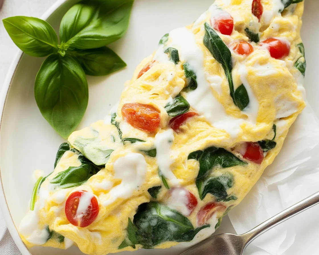 Delicious egg white and veggie omelet with fresh ingredients cooked to perfection.