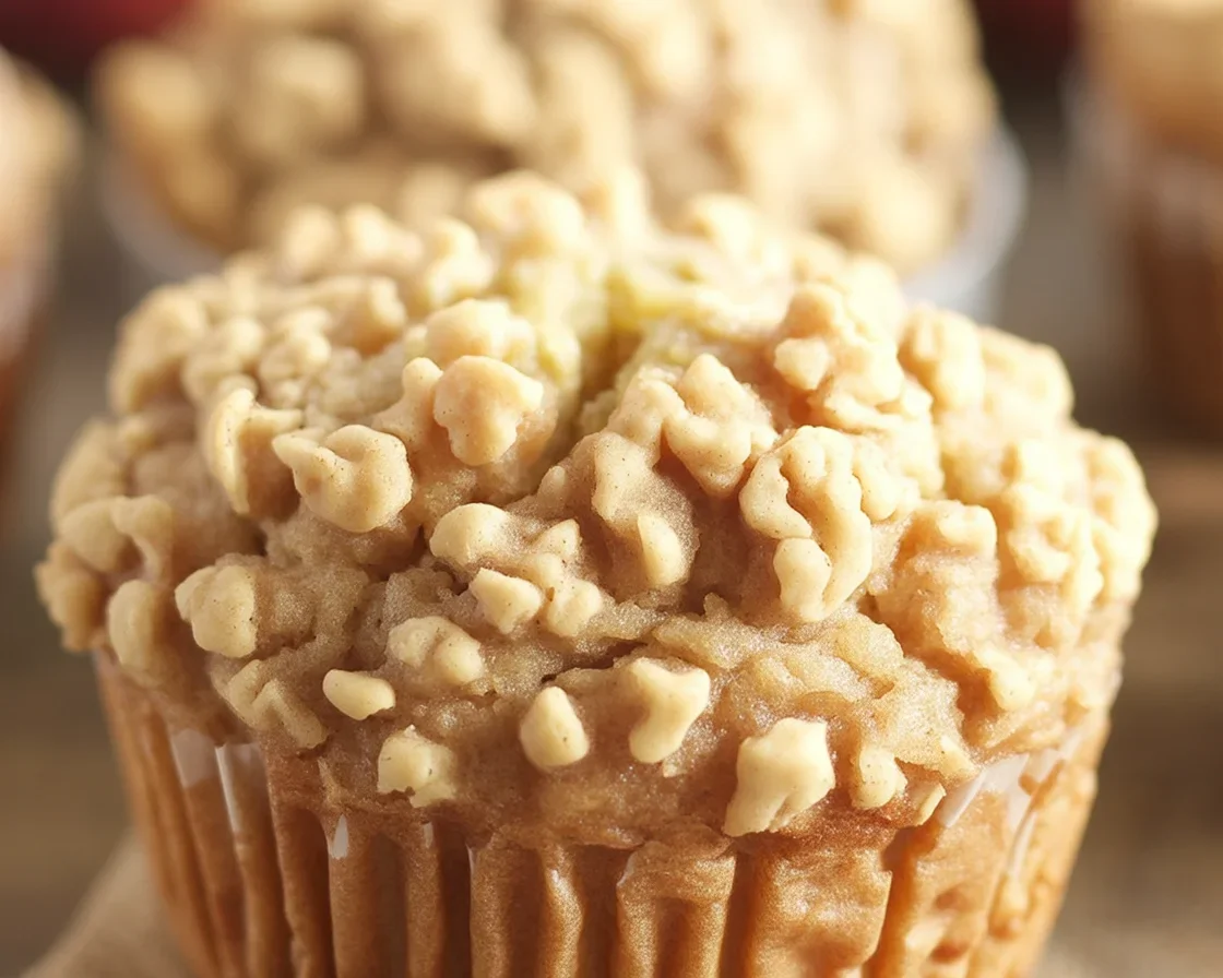 Gluten-free apple cinnamon breakfast muffins with a brown sugar crumb topping.
