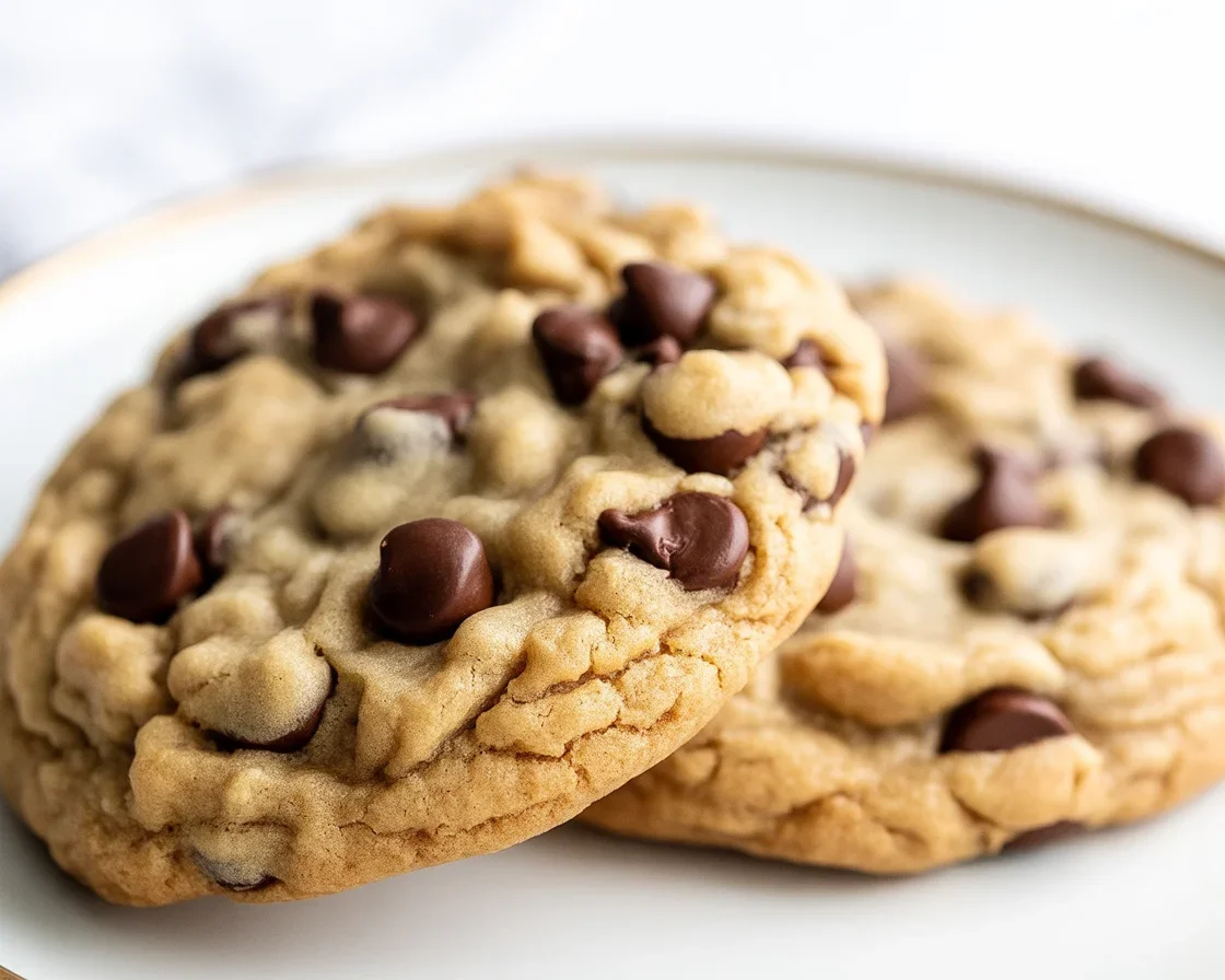 Soft and chewy peanut butter chocolate chip cookies fresh from the oven.
