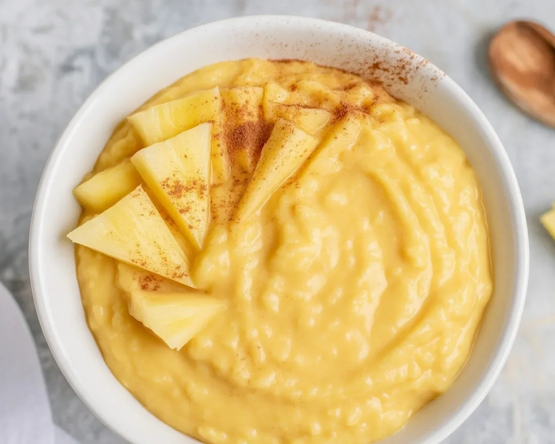 Delicious sweet cornmeal porridge topped with fruit, perfect for breakfast.