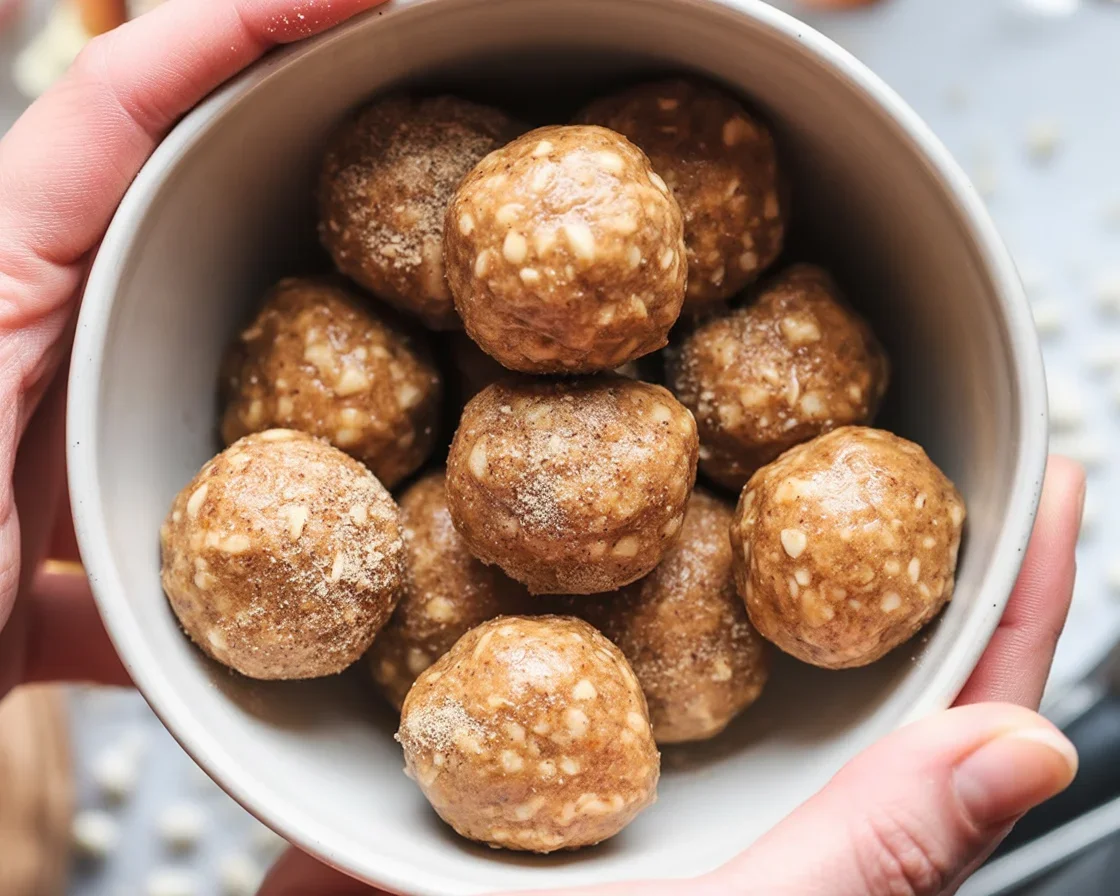 Delicious and healthy cinnamon roll protein bites made with simple ingredients.