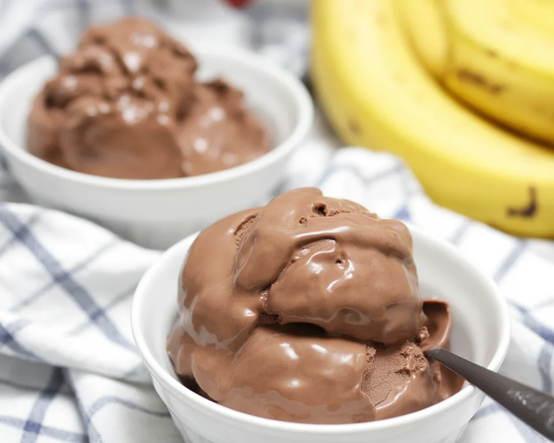 Delicious vegan chocolate banana ice cream made with ripe bananas and cocoa powder.