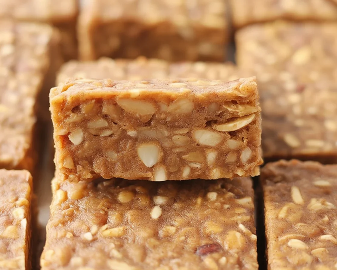 Homemade apple cinnamon protein bars with healthy ingredients and protein content