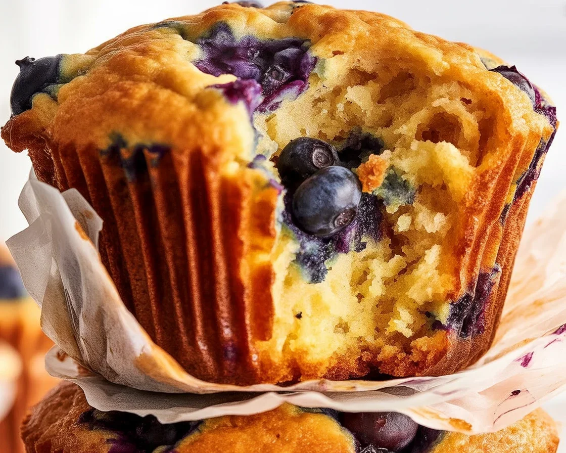 Freshly baked almond flour muffins with blueberries on a plate