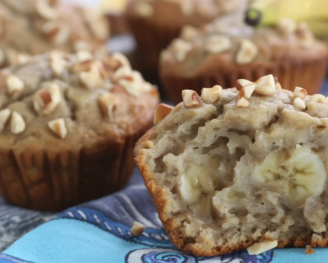 Delicious vegan banana nut muffins ready to be served on a plate.