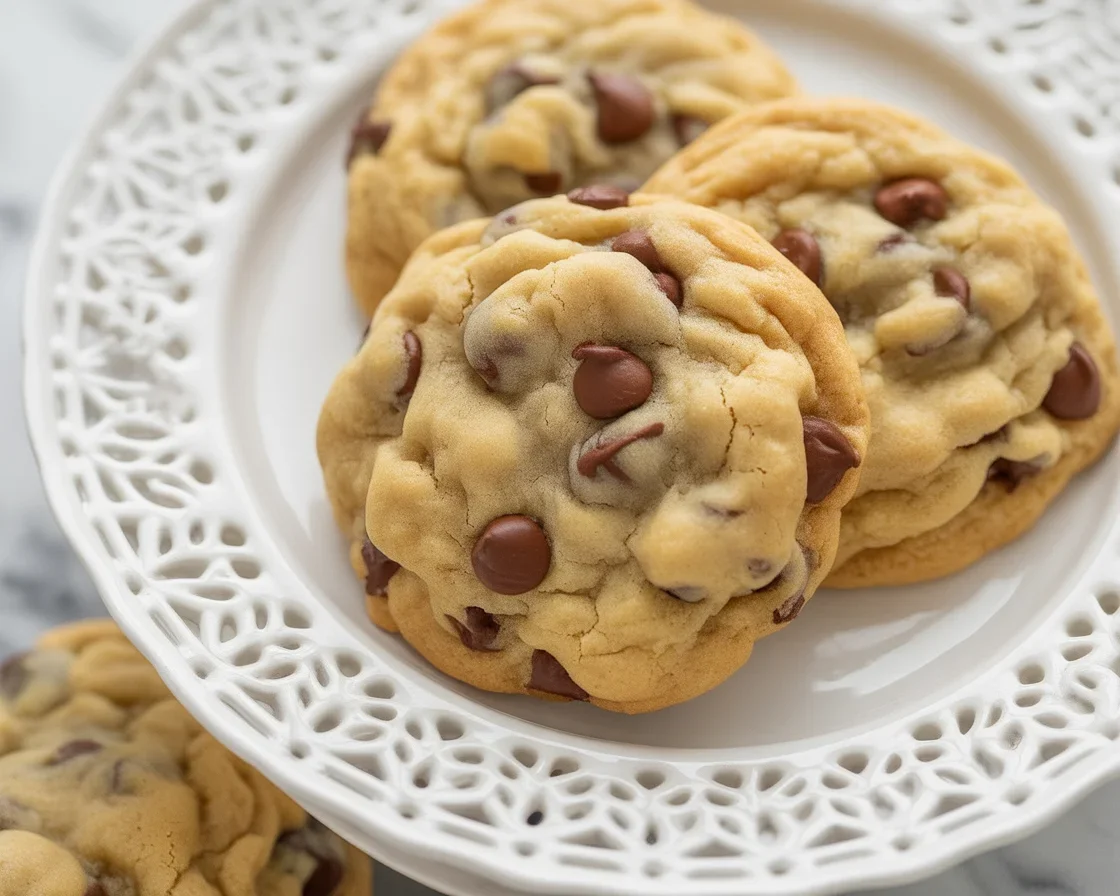 Delicious almond flour chocolate chip cookies fresh out of the oven with melted chocolate chips.