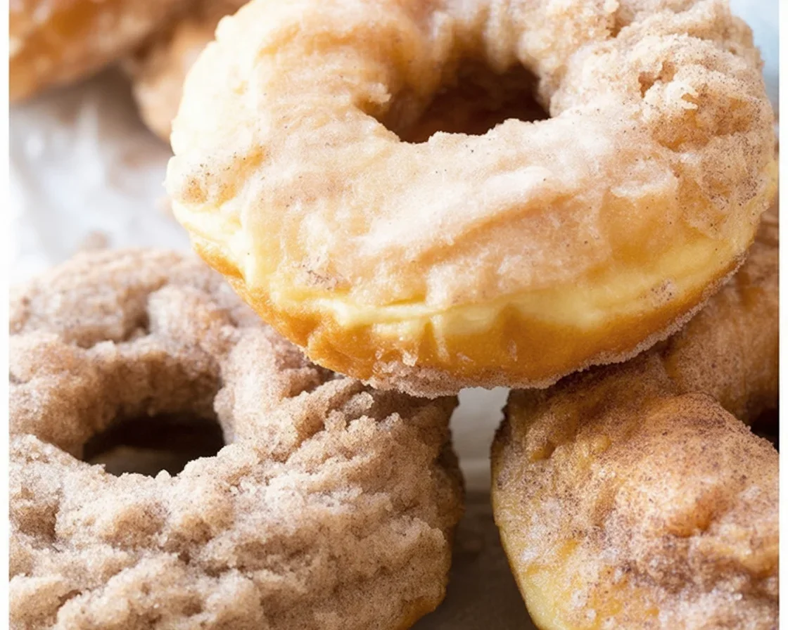 Baked cinnamon sugar donuts fresh out of the oven, sprinkled with cinnamon and sugar.