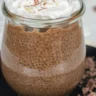 Creamy mocha chia seed energy pudding topped with cocoa and coffee.