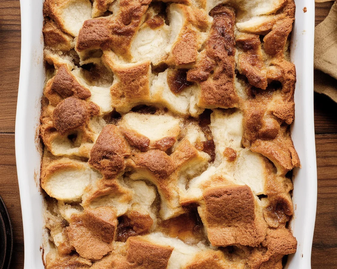 Baked French toast casserole with cream cheese topped with brown sugar and cinnamon.
