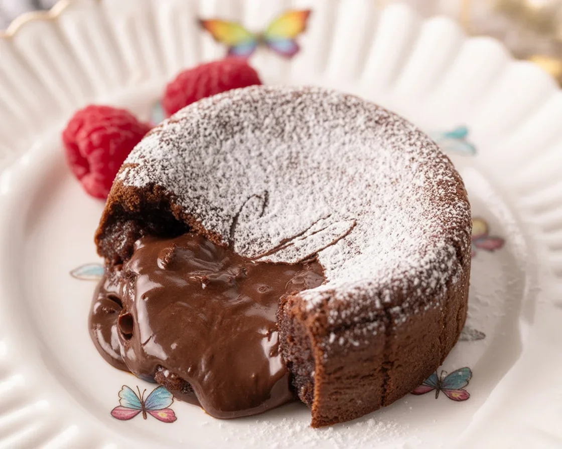 Delicious homemade chocolate lava cake ready to serve with a gooey center.