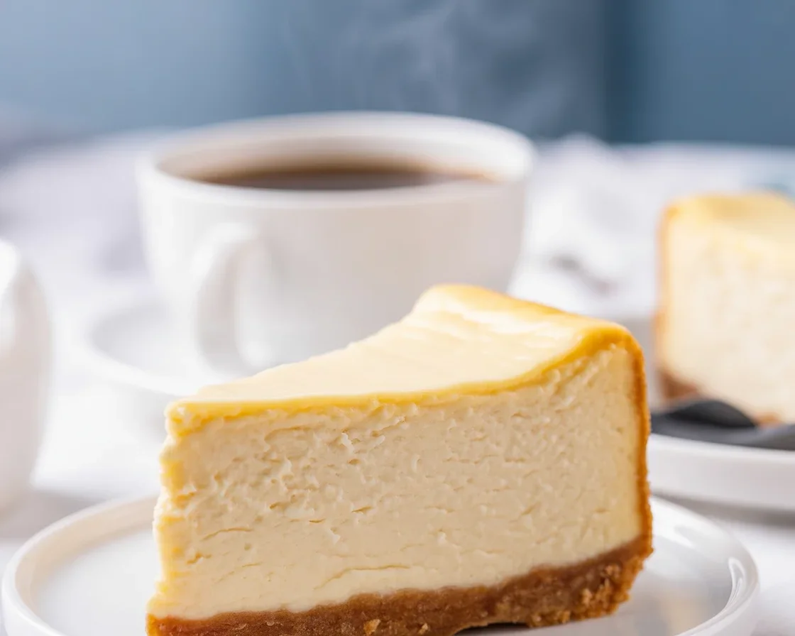 Classic New York style cheesecake made with cream cheese and a graham cracker crust