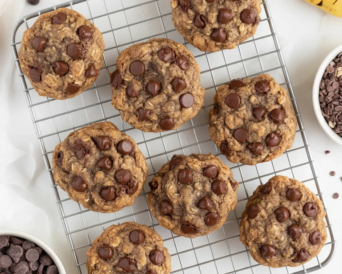 Delicious vegan banana oatmeal chocolate cookies with chocolate chips