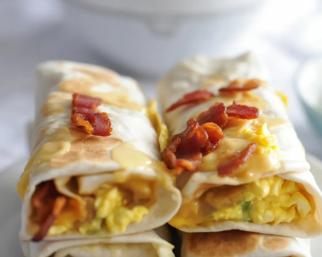 Low-carb breakfast burrito filled with scrambled eggs and cheese on a plate.