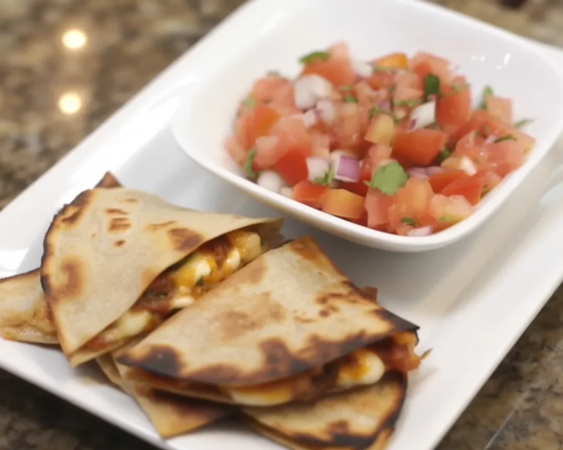 Delicious black bean plantain quesadilla with cheese and spices.