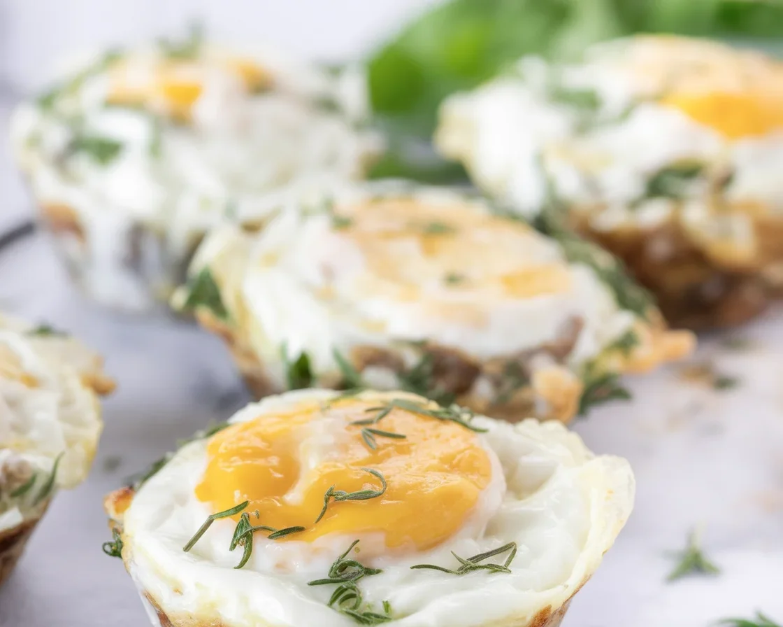 Keto sausage egg muffin cups baked in a muffin tin, low carb and gluten free breakfast option.