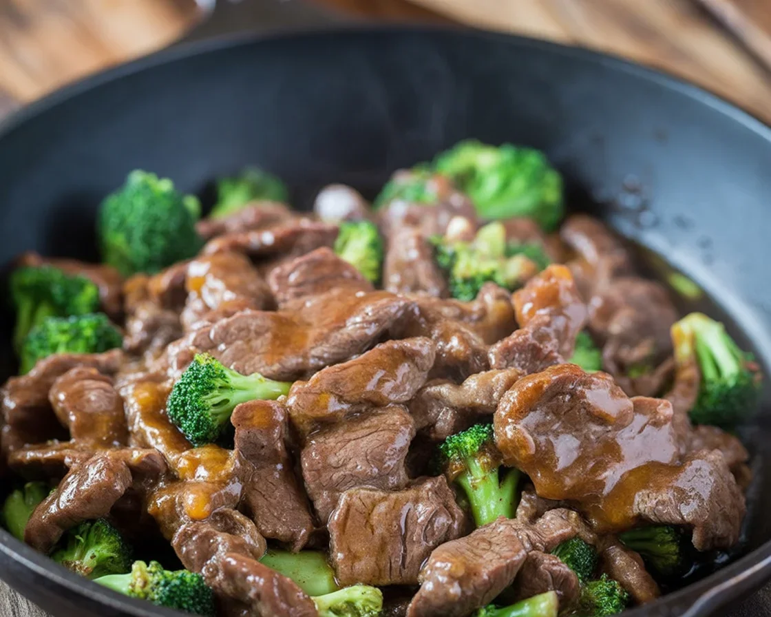 Keto beef and broccoli stir-fry served with fresh broccoli and sesame seeds.