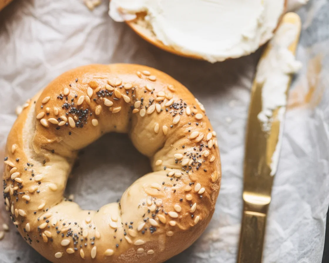 Freshly baked two-ingredient Greek yogurt bagels with self-rising flour.
