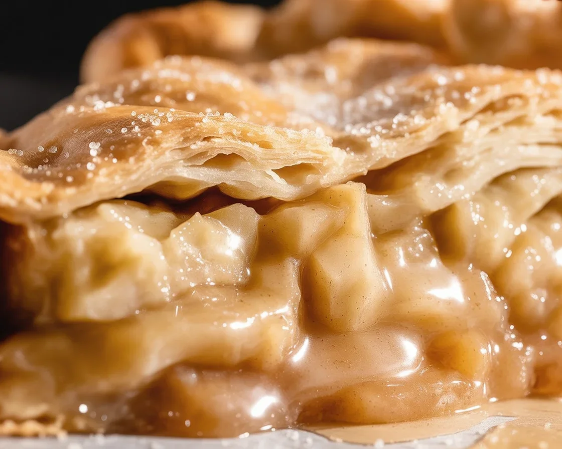 Homemade apple pie with cinnamon filling and a flaky crust.