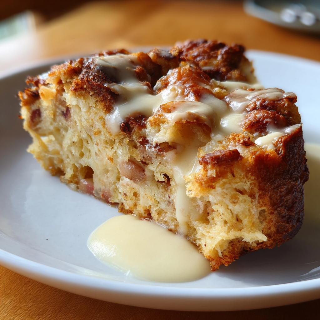 Devastatingly Delicious Rhubarb Bread Pudding: Recipe 4 rhubarb bread pudding with creme anglaise - detail 1